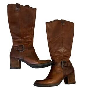 Born Brown Leather Mid-Calf Heeled Boots